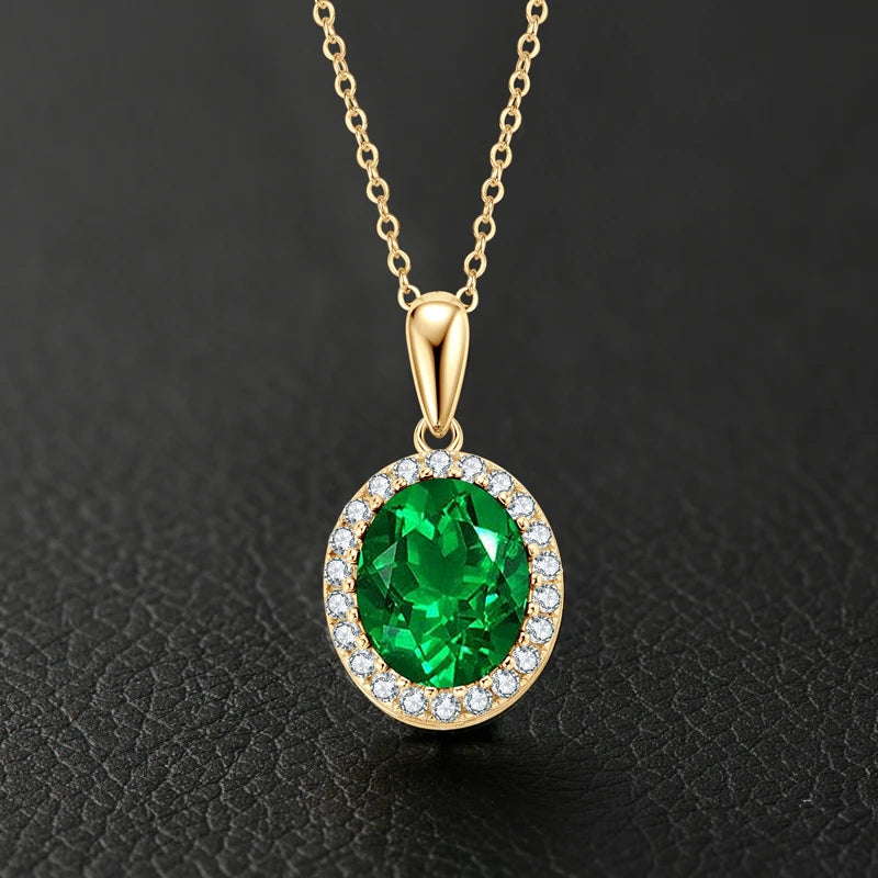 Elegant Artificial Emerald Pendant Necklace Round Oval Cut Women 925 Sterling Silver Chain GreenColor Waterdrop Necklace Jewelry mbzr