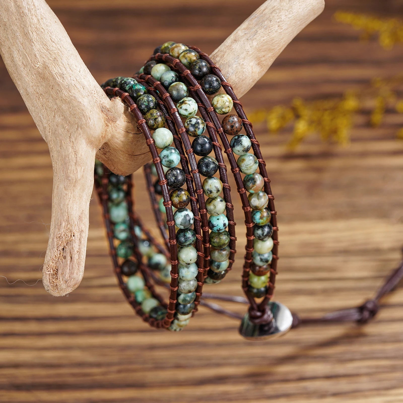 Boho Natural 4mm African Turquoise Beads Stone 3 Wraps Bracelet Jewelry mbzr