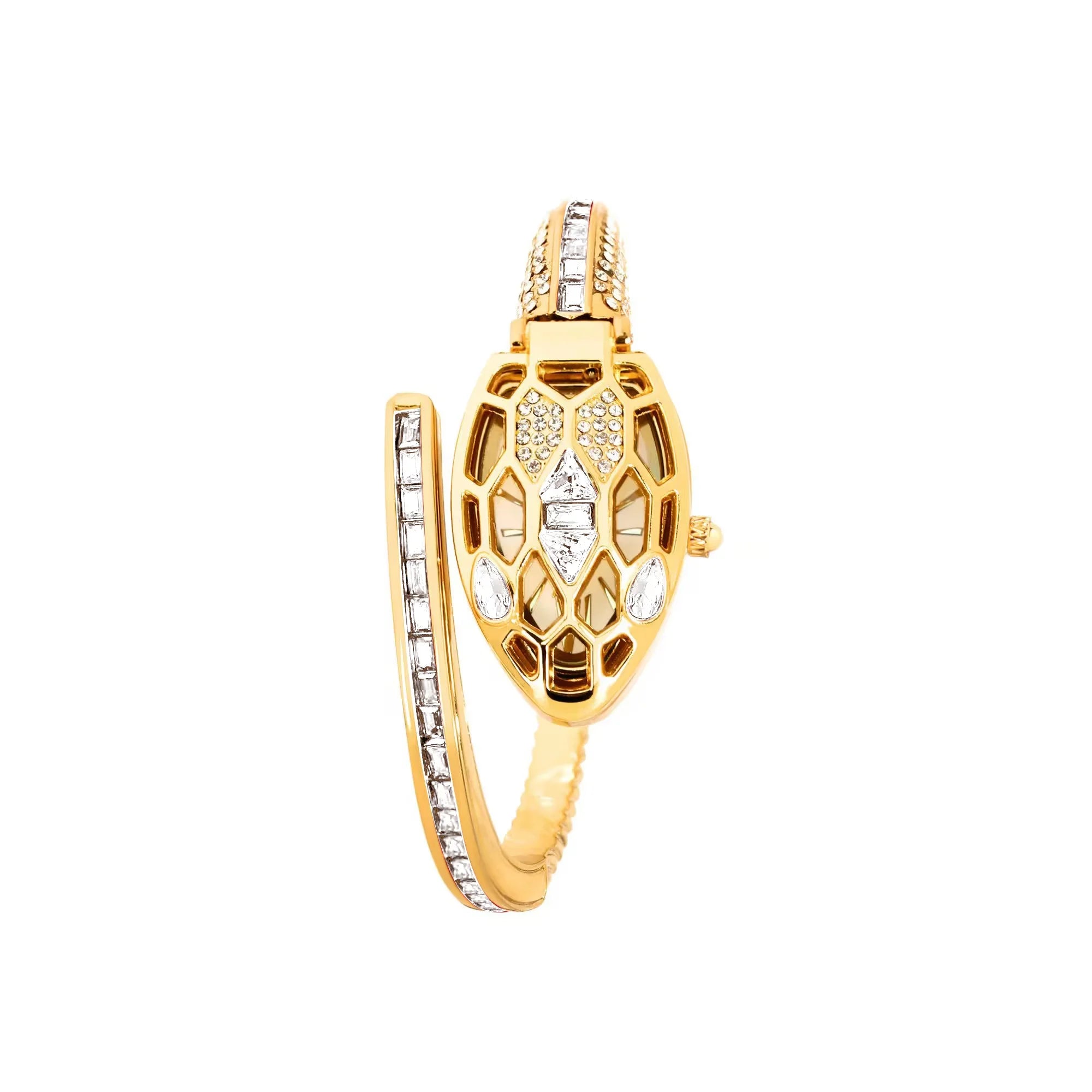 A women's golden snake shaped bracelet with hollowed out design, fashionable and elegant quartz watch, high-end accessory mbzr