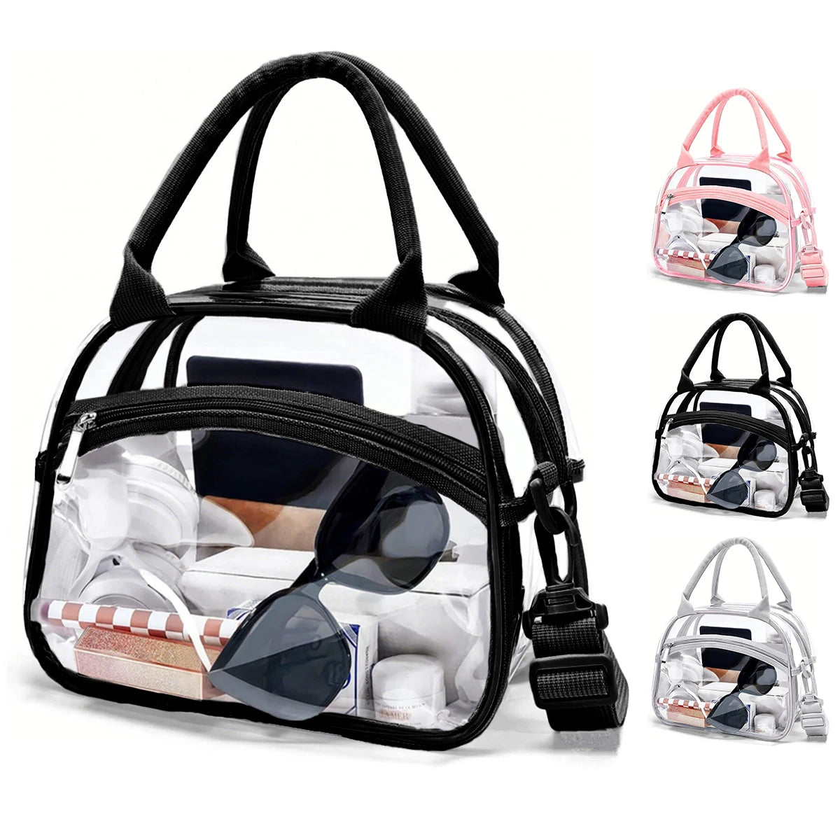Transparent non insulated lunch bag with adjustable shoulder straps, suitable for work, picnic, travel, concerts, sports