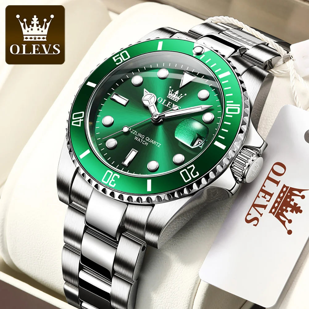 Men's Quartz Watch Luxury Stainless Steel Luminous Automatic Date OLEVS 5885 mbzr