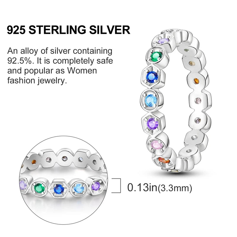Original 925 Sterling Silver Ring Colorful Diamonds Cubic Zircon Finger Ring for Women