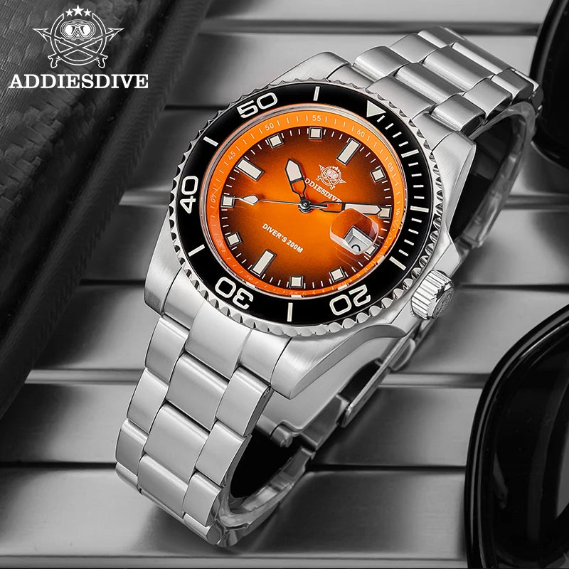 ADDIESDIVE 2026 New Men's Diving Watch 200M Waterproof BGW9 Super Blue Luminous Quartz Wristwatch Stainless Steel Sport Watches