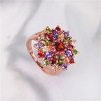 Rose Gold Diamond Rainbow Ring Silver Retro Fine Jewelry
