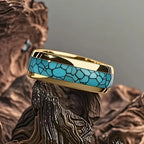 Fashion men's and women's titanium steel gold-plated imitation turquoise inlaid wedding ring, using 316L stainless steel single ring design, Christmas, Valentine's Day, Father's Day and Mother's Day gifts