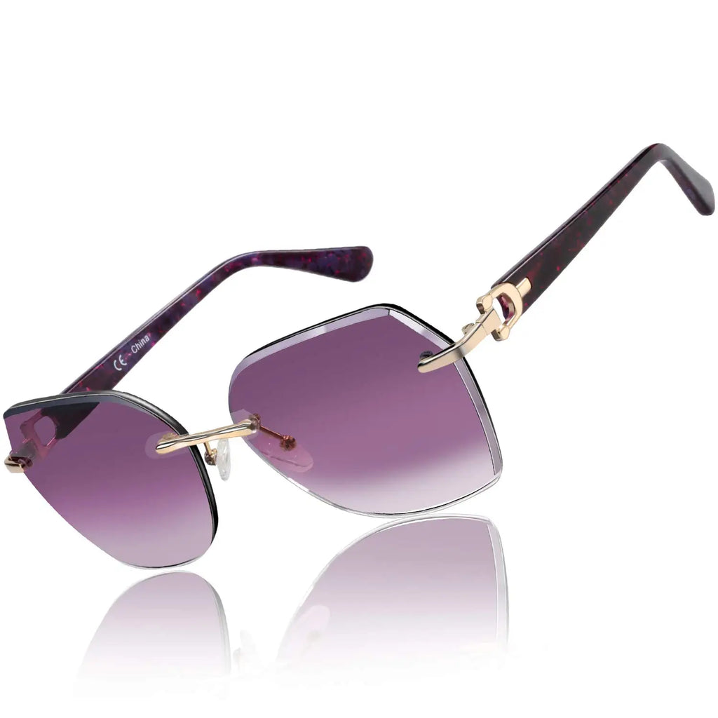 ZENOTTIC Oversized Rimless  UV Protection Sunglasses for Women Geometric Diamond Cutting Gradient Lens Fashion Shades Trendy