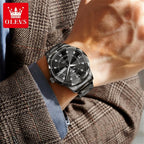 OLEVS 5609 Brand Original Quartz Movement Watch For Men Big Diamond Dual Calendar Dial Steel Bracelet HD Luminous Function 30m Waterproof Watch