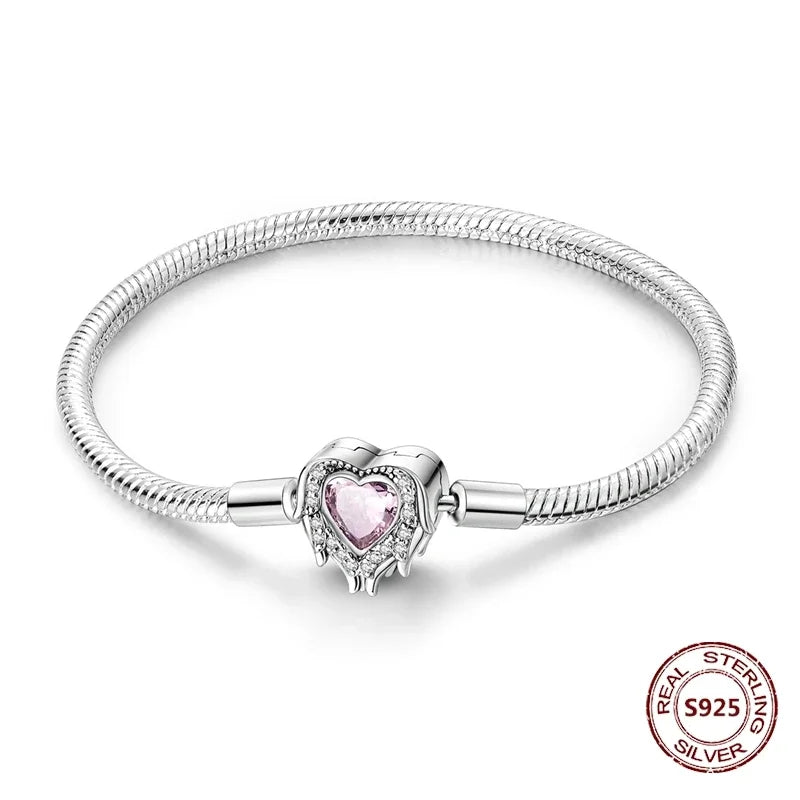 Silver 925 Bracelet Original Bracelets Colorful Zircon Heart Flower Cat Snake Chain For DIY Charms 17-20CM Luxury Jewelry Gifts mbzr