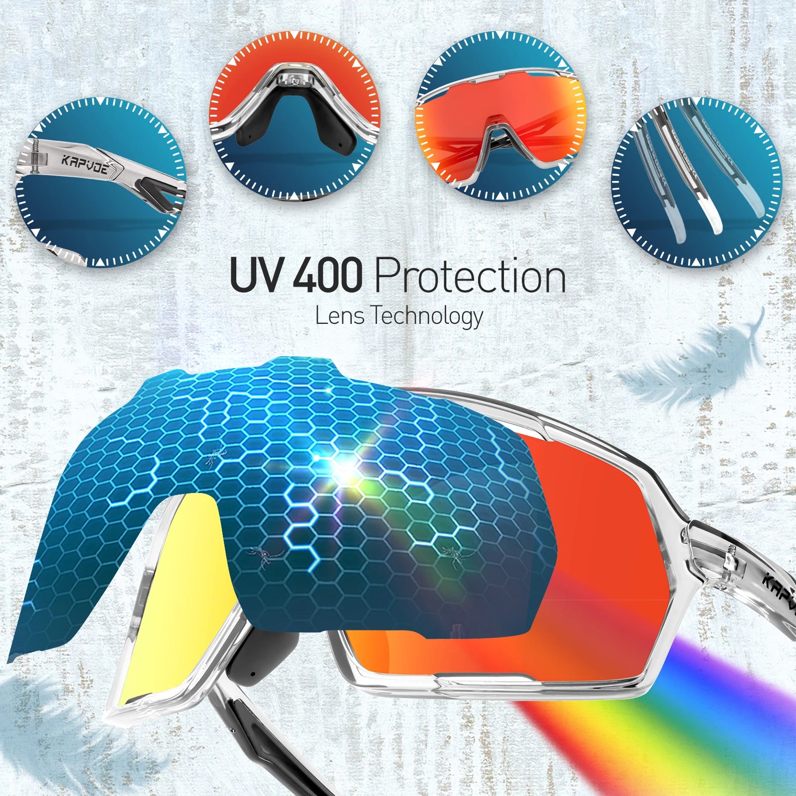 KAPVOE Cycling Sunglasses Sports Shades UV400 Protection Unisex Eyewear