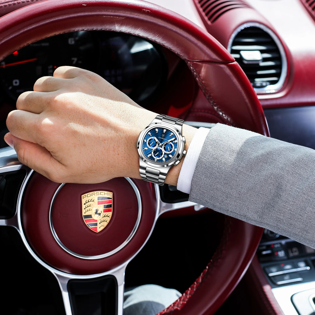 POEDAGAR Business Male Clock Date Chronograph Waterproof Luminous Luxury Men Watch Stainless Steel Quartz Fashion Men's Watches mbzr