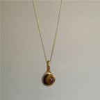 Vintage Leather Brown Stone Sun Pendant Beaded Choker Clavicle Chain Necklace For Women Unique Y2K Personalized Grunge Jewelry