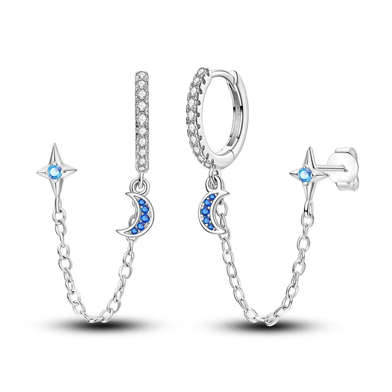 MULA 925 Sterling Silver Sun Moon Stars Hoop Earrings Classic Simple Fashion Jewelry