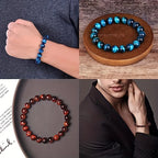 10pcs Set 8Mm Bracelet Round Beaded Bracelet Men And Women Stone Crystal Stone Natural Stone Stretch Beaded Bracelet Unisex, Suitable for Men And Women Holiday Gift Simple Gift