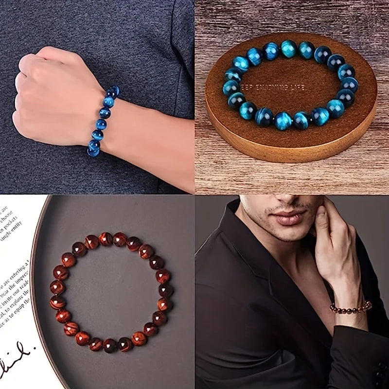 10pcs Set 8Mm Bracelet Round Beaded Bracelet Men And Women Stone Crystal Stone Natural Stone Stretch Beaded Bracelet Unisex, Suitable for Men And Women Holiday Gift Simple Gift