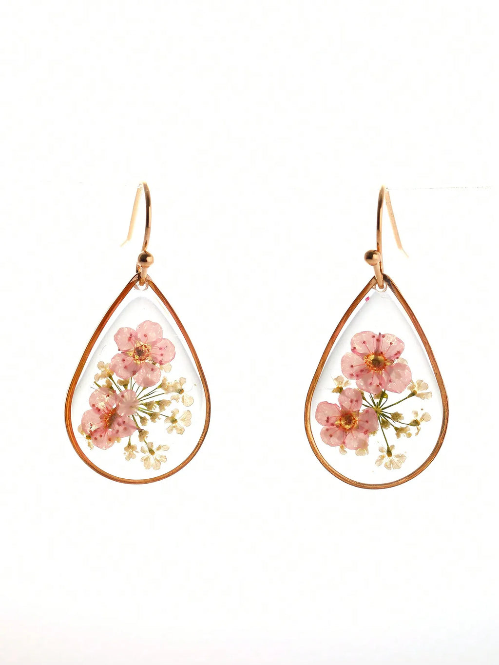 1pair Teardrop Shape Resin & Dried Flower Earrings With Glue Surface, Suitable For Women's Daily Wear,Natural Dried Flowers, Random Shapes And Colors Valentines,Mom,Mother,Mother's Day,Gift