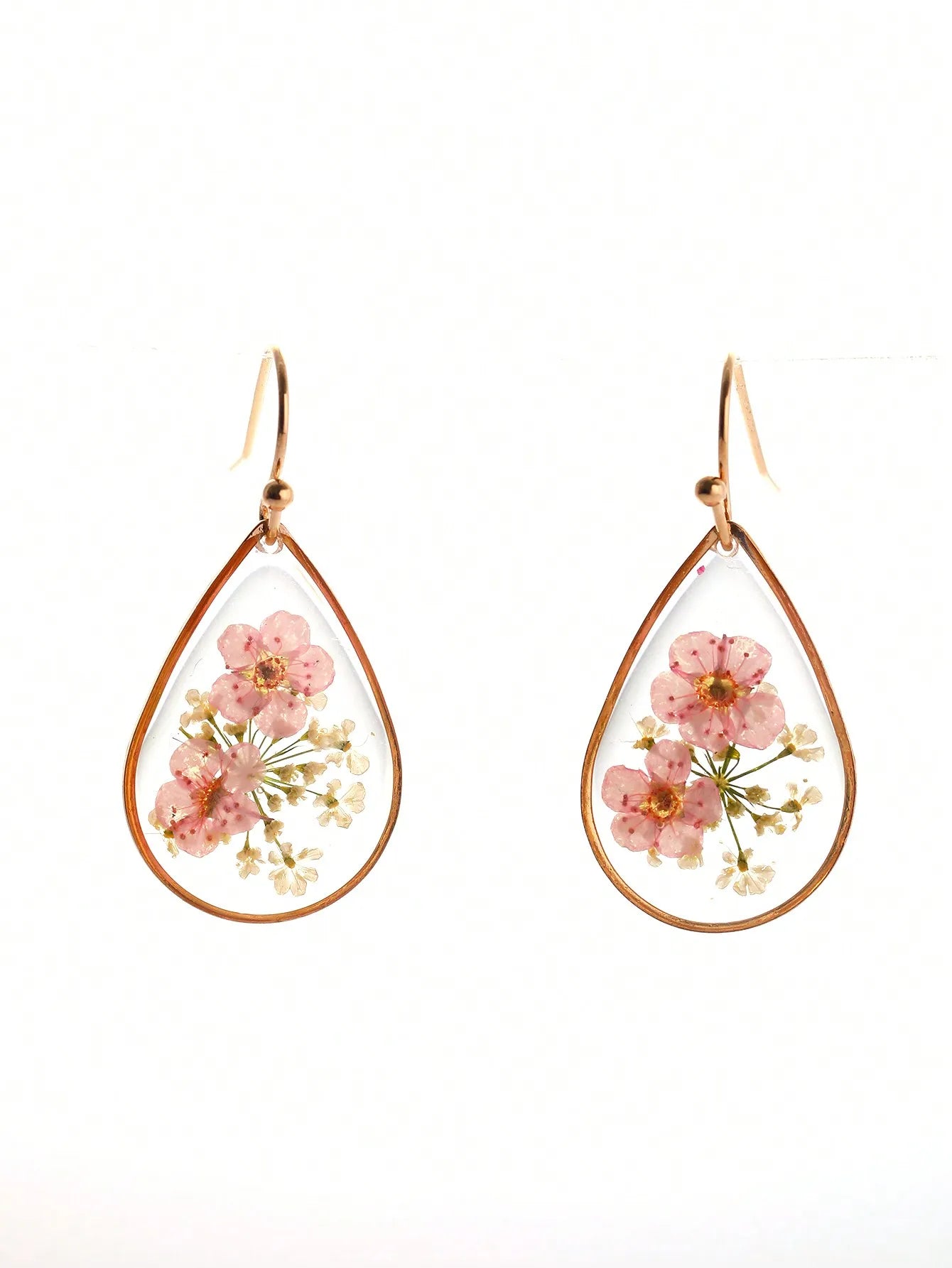 1pair Teardrop Shape Resin & Dried Flower Earrings With Glue Surface, Suitable For Women's Daily Wear,Natural Dried Flowers, Random Shapes And Colors Valentines,Mom,Mother,Mother's Day,Gift