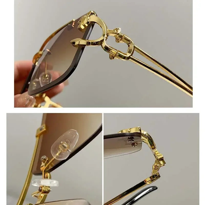 Rimless Square Mirror Sunglasses Retro Vintage Unisex