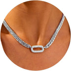 Stainless steel electroplated vintage niche necklace, punk rock heavy duty zircon-encrusted clavicle necklace, Cuban chain