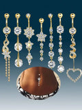 7pcs 316L Stainless Steel Navel Piercing Rings With CZ-Encrusted Floral, Heart, Spiral, And Chain Dangle Charms For Women mbzr
