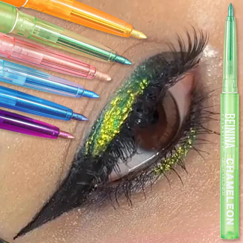 Shiny Chameleon Metallic Green Eyeliner Gel Stick Smooth Multicolor Eye Shadow Pearlescent Polarized Glitter Eyes Pigment Makeup mbzr