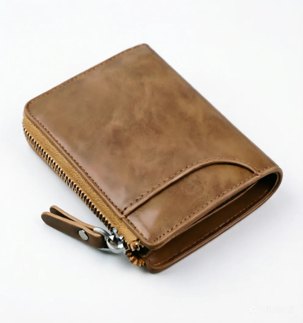 Men's Vintage PU Leather Short Wallet, Kangaroo Embossed Zipper Purse With Card Slots & Coin Pocket, 2 Colors Available