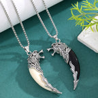 2pcs Black White Wolf Tooth Shape Necklace Set Y2K Stainless Steel Chain Pendant Necklace Jewelry Wedding Party Festival Gifts
