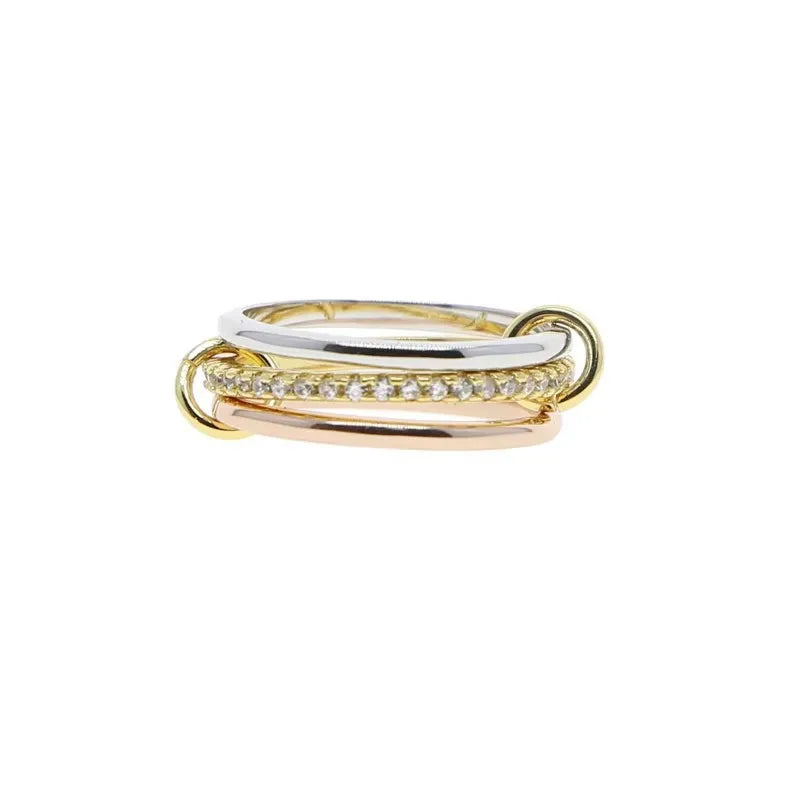 Ring Interlocking Stacked Multi-Layer Stainless Steel Ring Jewelry Copper Zircon Hand Jewelry