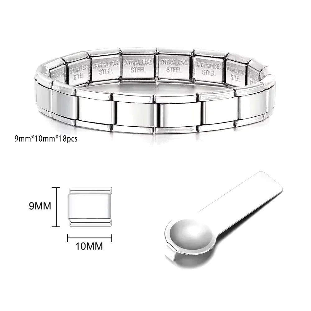 Italian Charm Link for Women Men 9mm Width Silver Gold Color Chain Stainless Steel Bracelet on Hand DIY Making Jewelry Wholesale