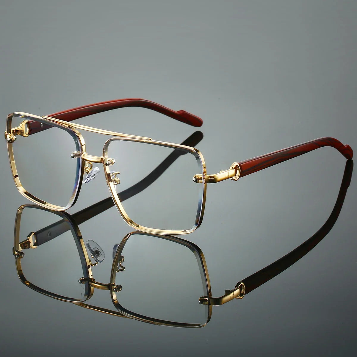 KAMMPT Fashion Retro Square Metal Shades Original Brand Design Sunglasses Double Bridge Eyewear