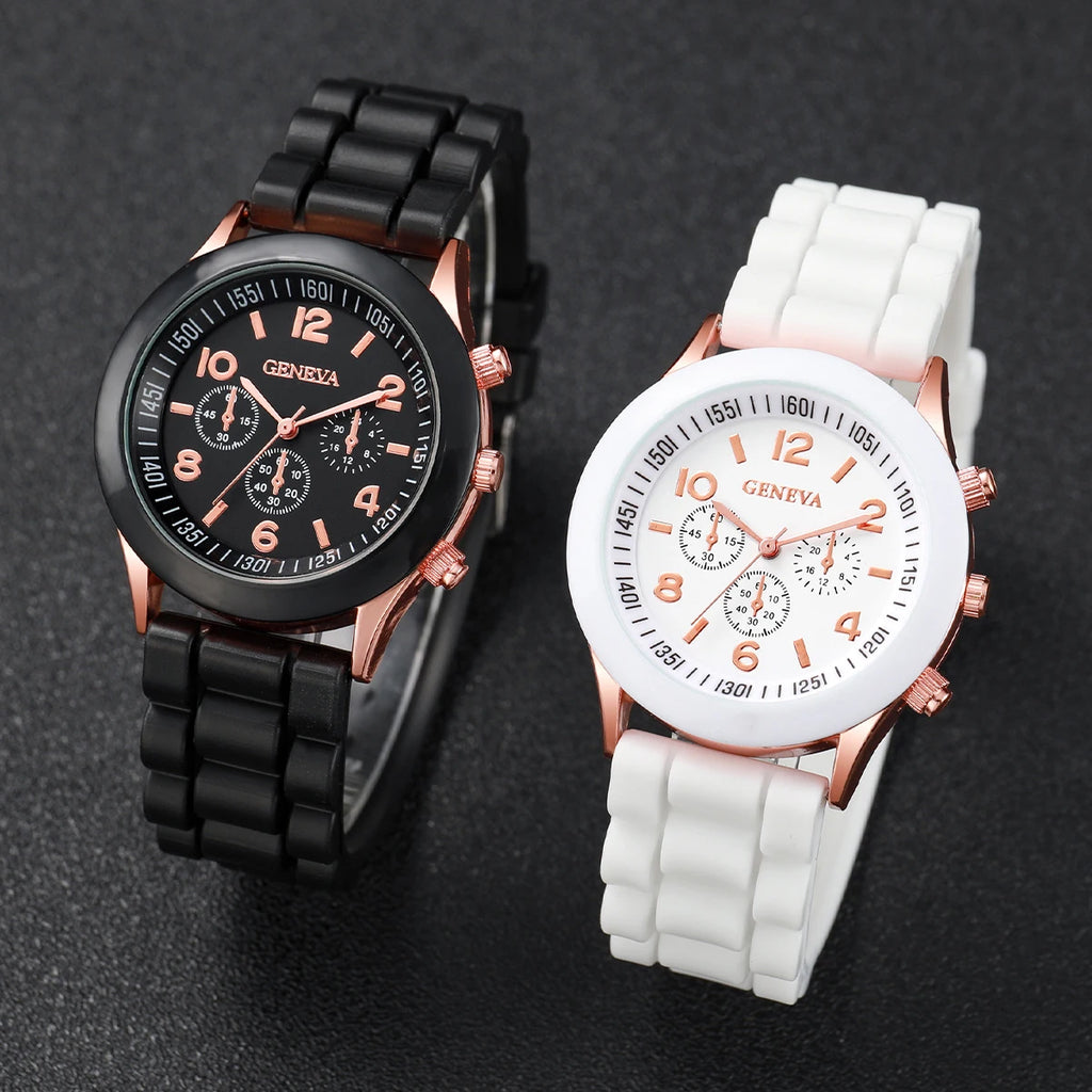 4PCS Couple Watches Fashion Arabic Women Quartz Watch Casual Silicone Band Wristwatches Magnet Heart-Shaped Bracelets Set mbzr