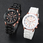 4PCS Couple Watches Fashion Arabic Women Quartz Watch Casual Silicone Band Wristwatches Magnet Heart-Shaped Bracelets Set mbzr