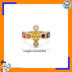 Medieval Retro Cross Colored Treasure Ring Multi-color Splicing Special-shaped Zircon Stainless Steel Ring Court Style