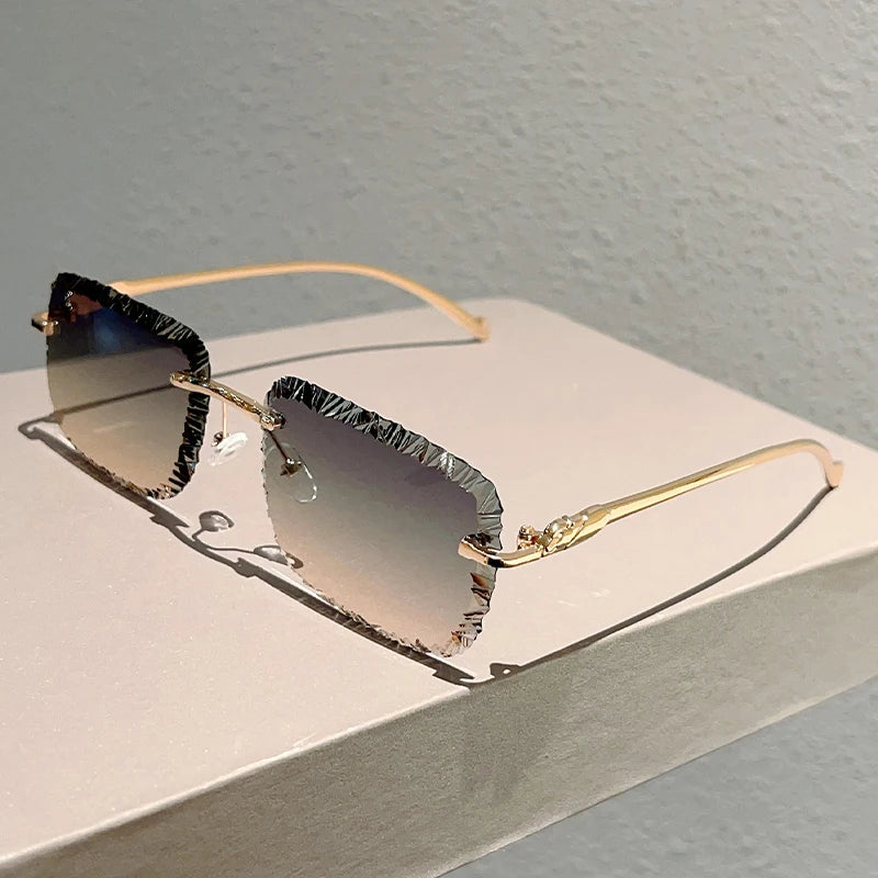 KAMMPT Rimless Square Sunglasses Men Fashion Vintage Gradient Casual Shades Women Trendy Luxury Brand Design Decor Sun Glasses