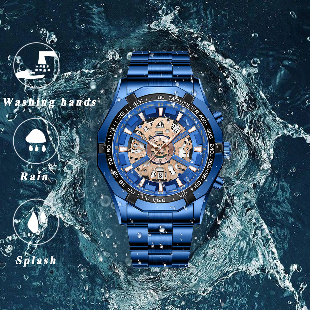 Men's Imitation Mechanical Quartz Watch Stainless Steel Strap Waterproof Watch Luminous Hands Dial Calendar Available mbzr