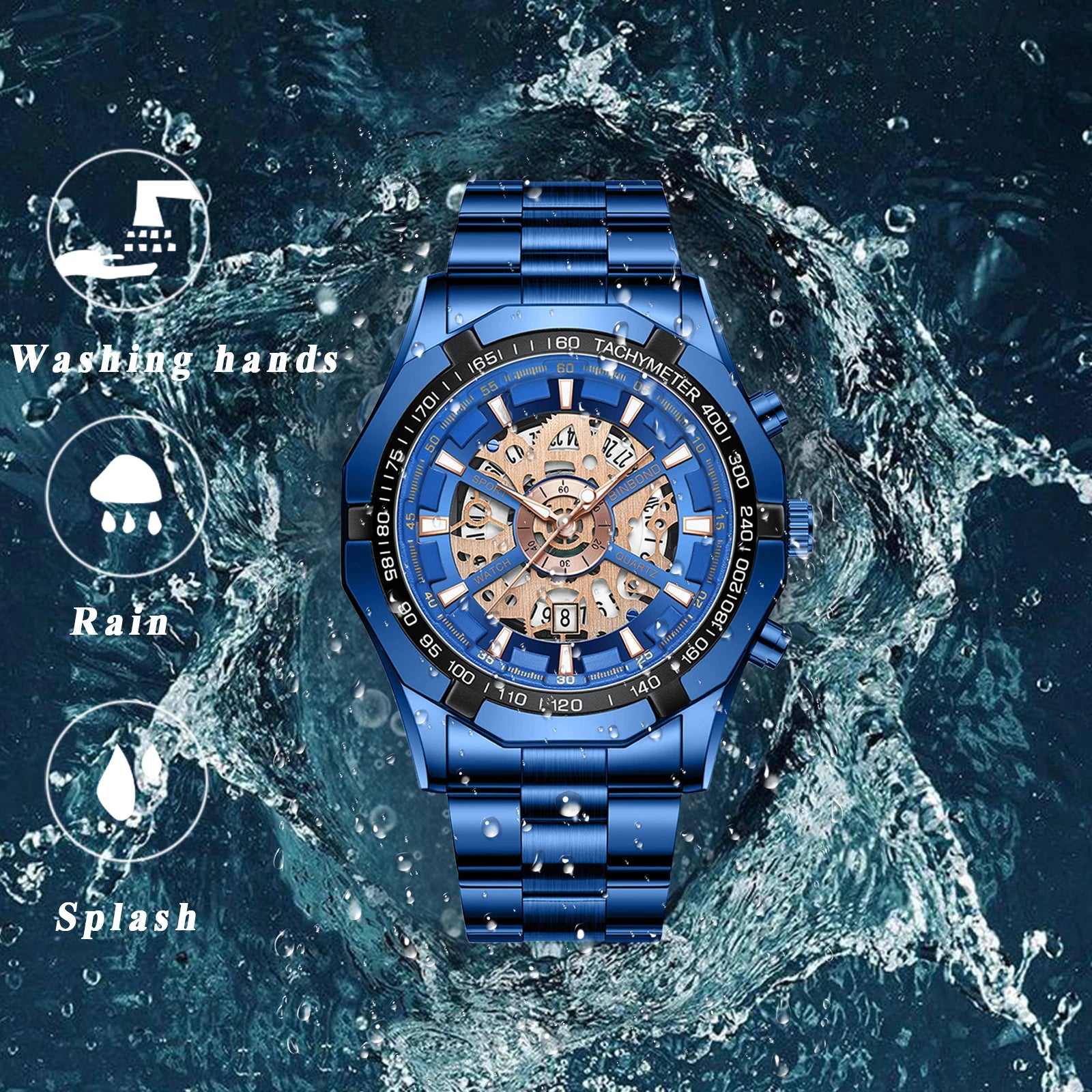 Men's Imitation Mechanical Quartz Watch Stainless Steel Strap Waterproof Watch Luminous Hands Dial Calendar Available mbzr