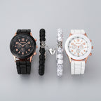 4PCS Couple Watches Fashion Arabic Women Quartz Watch Casual Silicone Band Wristwatches Magnet Heart-Shaped Bracelets Set mbzr