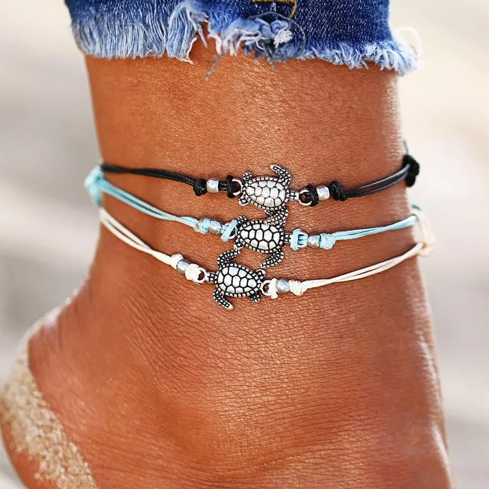 kelistom Boho Anklet Bracelet for Women Handmade Elphant Sun Turtle Shell Ankle Bracelets Summer Foot Jewelry mbzr