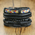 4 in 1 Braided Wrap Leather Bracelets for Men Vintage Life Tree Rudder Charm Wood Beads Ethnic Tribal Wristbands