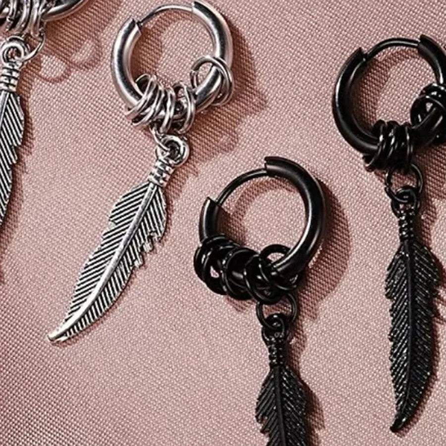2pc korean Fashion Cross Feather Stud Earrings Punk Rock Style For Women Men High Quality Stainless Steel Hiphop Ear Jewelry