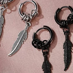2pc korean Fashion Cross Feather Stud Earrings Punk Rock Style For Women Men High Quality Stainless Steel Hiphop Ear Jewelry