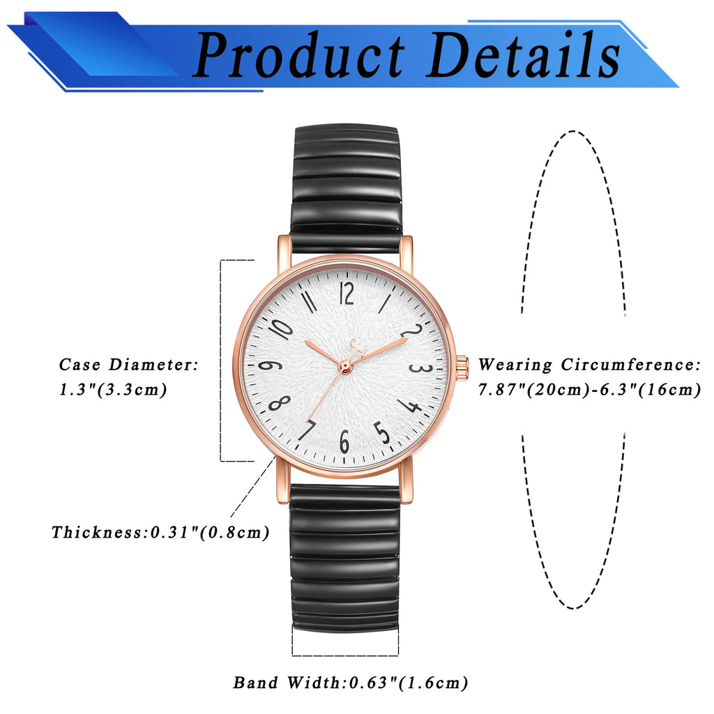 Women's Elastic Band Watch Easy Reader Large Face Arabic Numerals Analog Quartz Wristwatch Stainless Steel Stretch Bracelet Watch mbzr