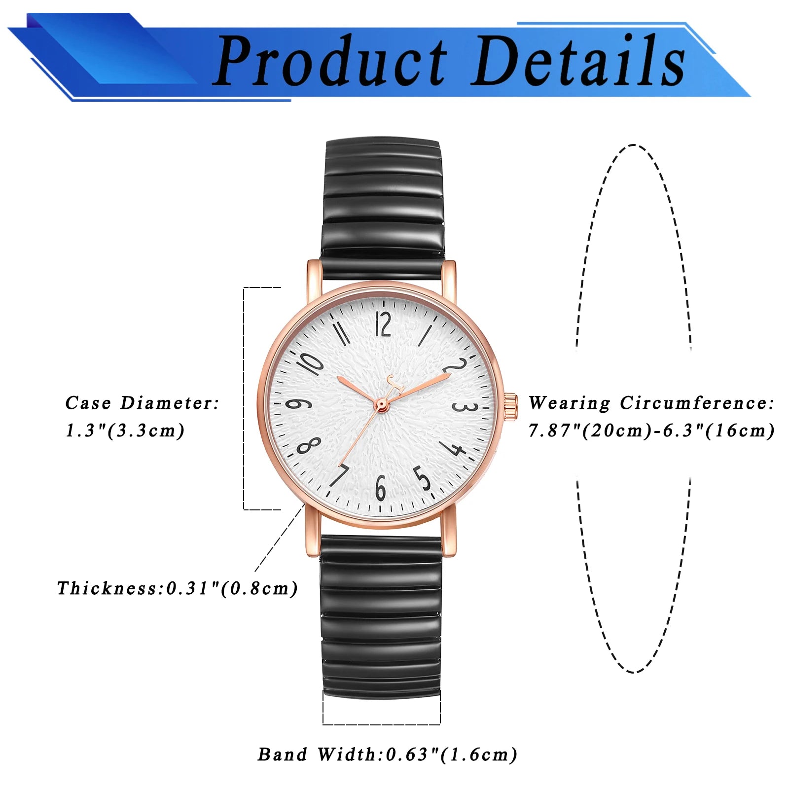 Women's Elastic Band Watch Easy Reader Large Face Arabic Numerals Analog Quartz Wristwatch Stainless Steel Stretch Bracelet Watch mbzr
