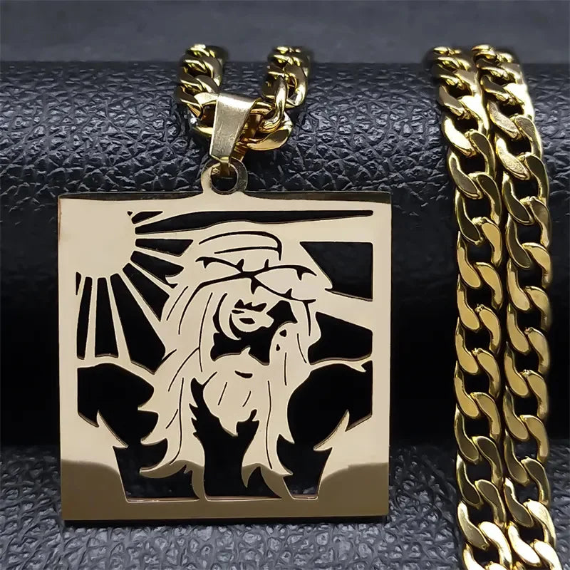 Crown of Thorns Jesus Cross Necklace Stainless Steel Gold Plated Crucifix Pendant Necklaces Jewelry