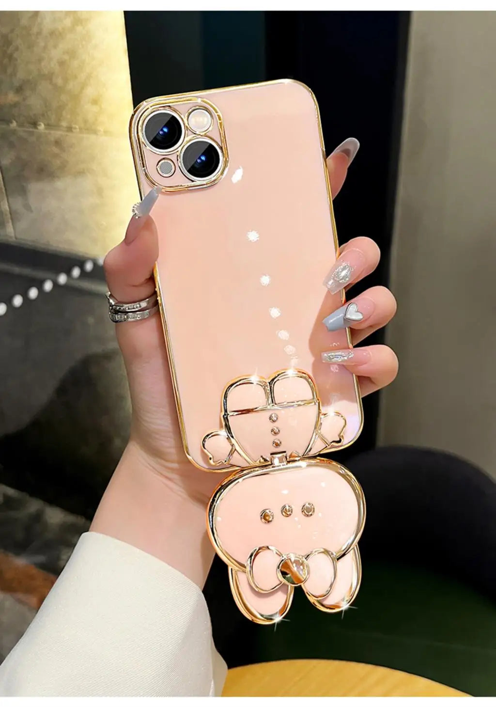 Mirror Rabbit Flower Strap Case For iPhone 14 13 12 11 Pro Max 13Pro 12Pro X XR Xs Max 6 7 8 Plus Stand Cover
