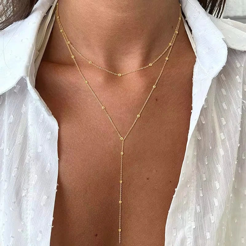 Stainless Steel Gold Plated Cross Necklace Dainty Long Lariat Y Shape Drop Pendant Layered Necklaces For Women Girls