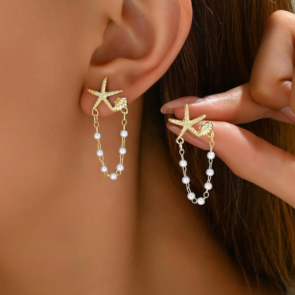 Women's Pearl Drop Seashell Earrings with Tropical Beach Theme - Perfect for Summer Vacation and Beach Jewelry Gifts mbzr