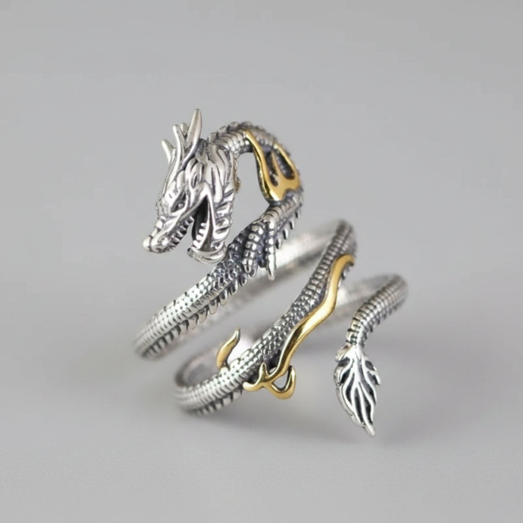 Sterling Silver Dragon Wrap Open Ring for Men & Women