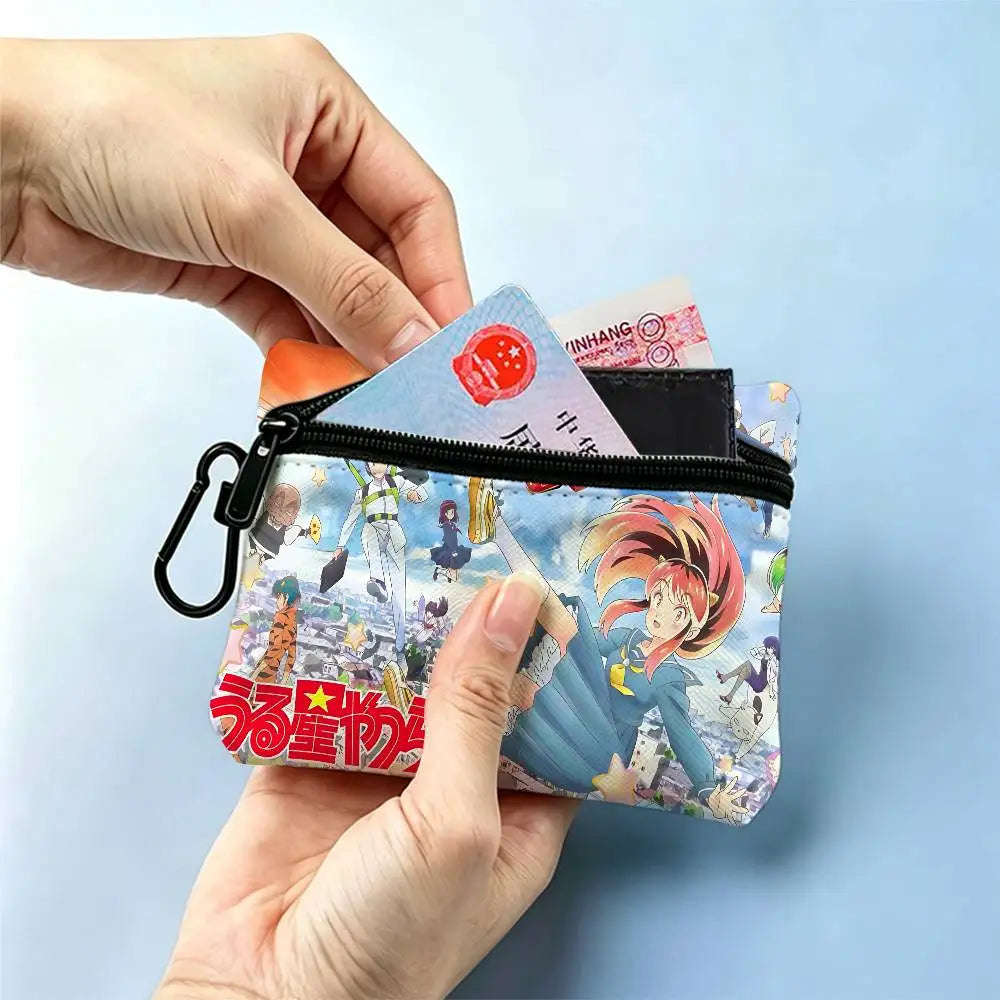 Classic Romantic Anime U-Urusei Y-Yatsura Oxford Coin Wallet Detachable Carabiner Hook Compact Storage Bag For Outdoor Shopping