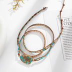 Boho Handmade Natural Stone Beaded Bracelets Turquoise Blue Jasper Hematite Crystal 5 Wraps mbzr