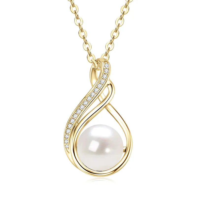 OXTAO Natural Freshwater Pearl Infinity Pendant Jewelry Moissanite Charm Necklaces